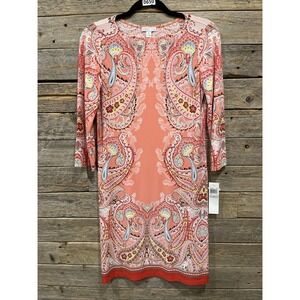 NWT London Times Women's‎ Coral Dress Paisley Floral Colorful Size 6 3/4 Sleeve